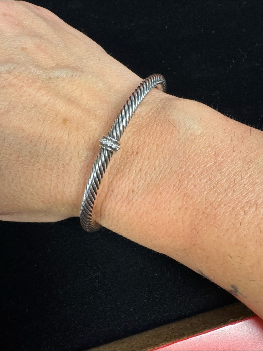David Yurman Sterling Silver Cable Cuff Bracelet with Diamonds Medium